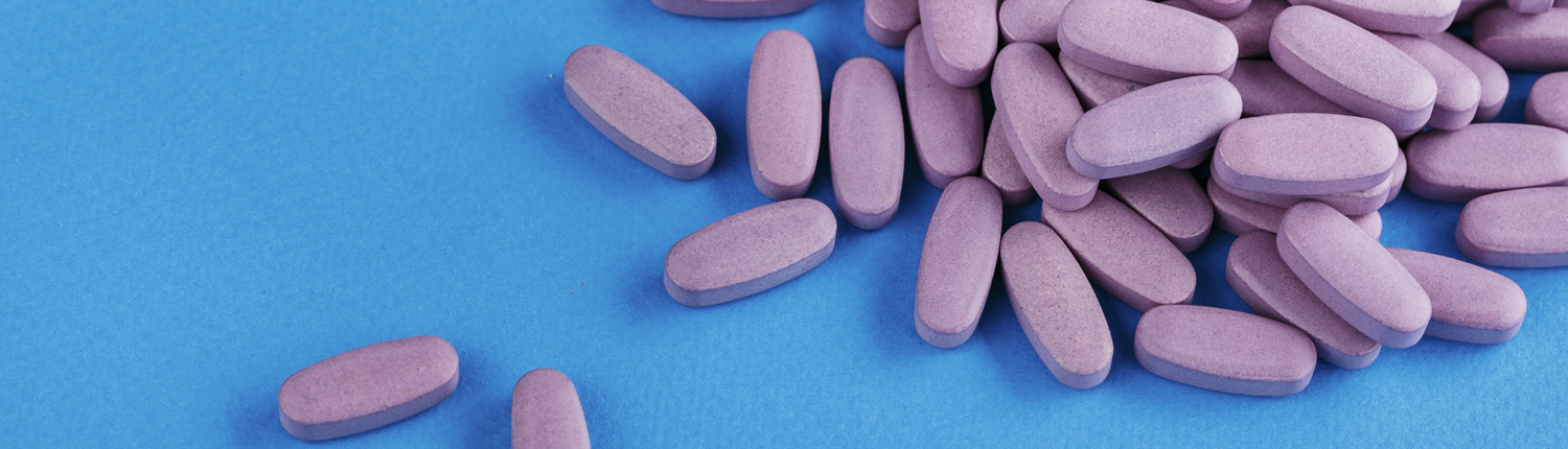 View of purple-coated tablets